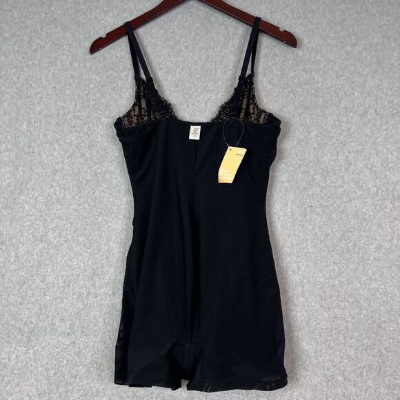 Popilush Black Shapewear Lace V Neck Side Slit Maxi Slip Dress Size Medium - Picture 9 of 9